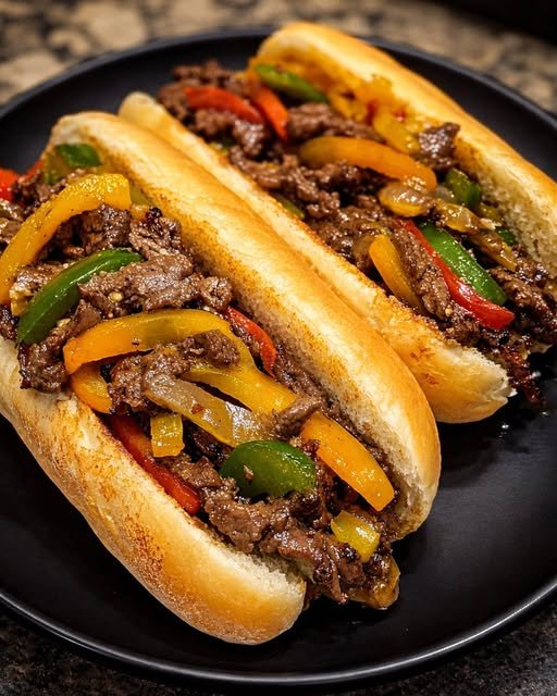 Sandwichs au Steak Chargé (Poivrons et Oignons)